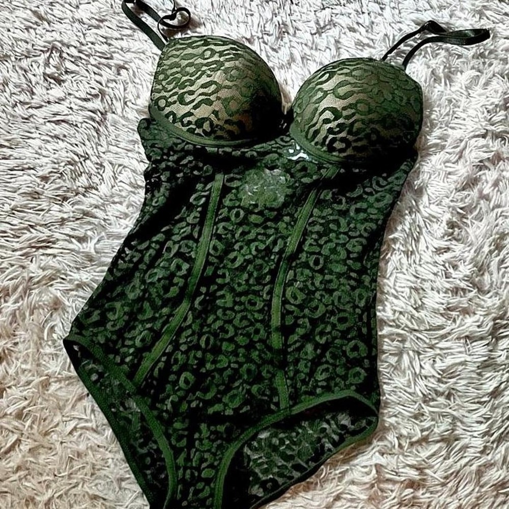 Rich Earthy Sheer Leopard Animal Print Y2K‎ Chic Bodysuit Lingerie Womens M Sexy